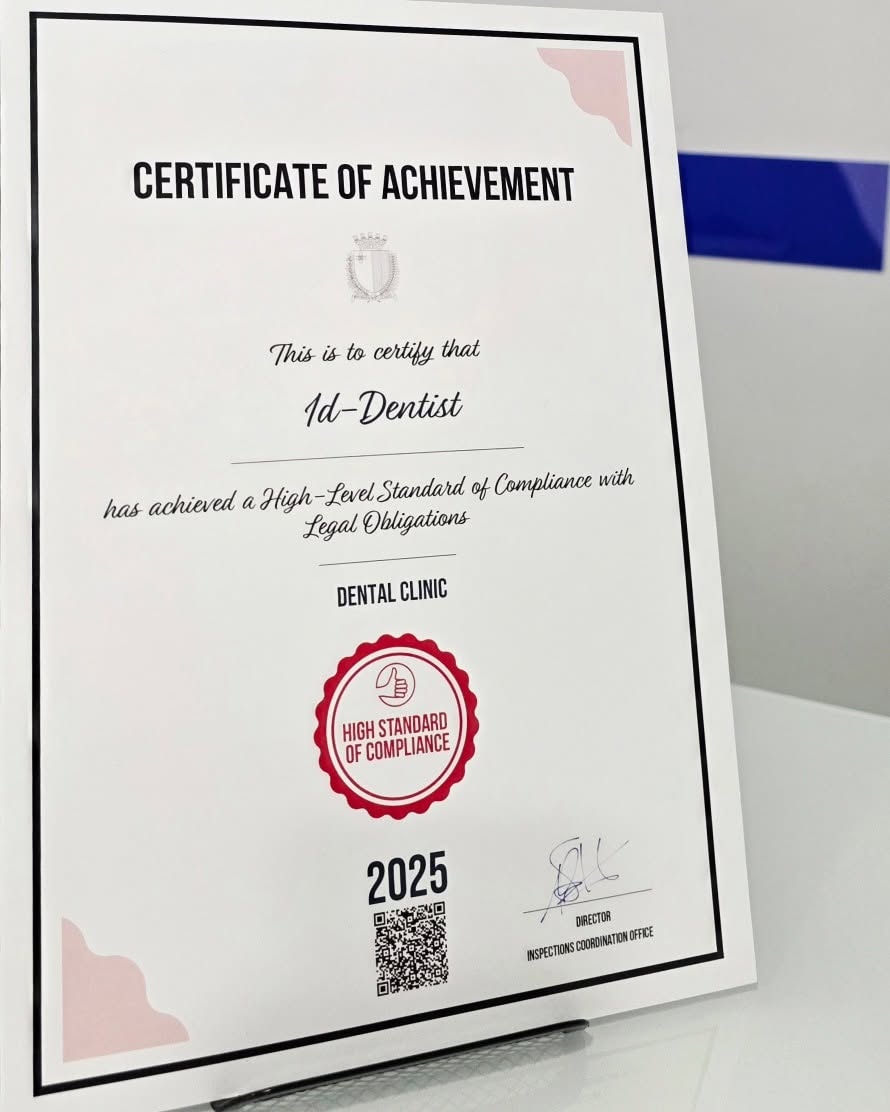 Id-Dentist Certificate of Achievement for High Standard of Compliance 2025